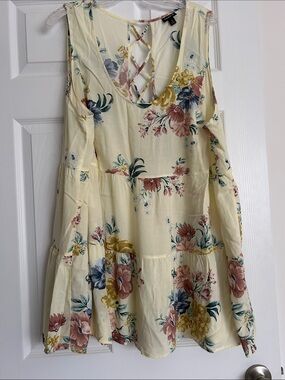 torrid Floral Cream Tiered Tank with Crisscross Back